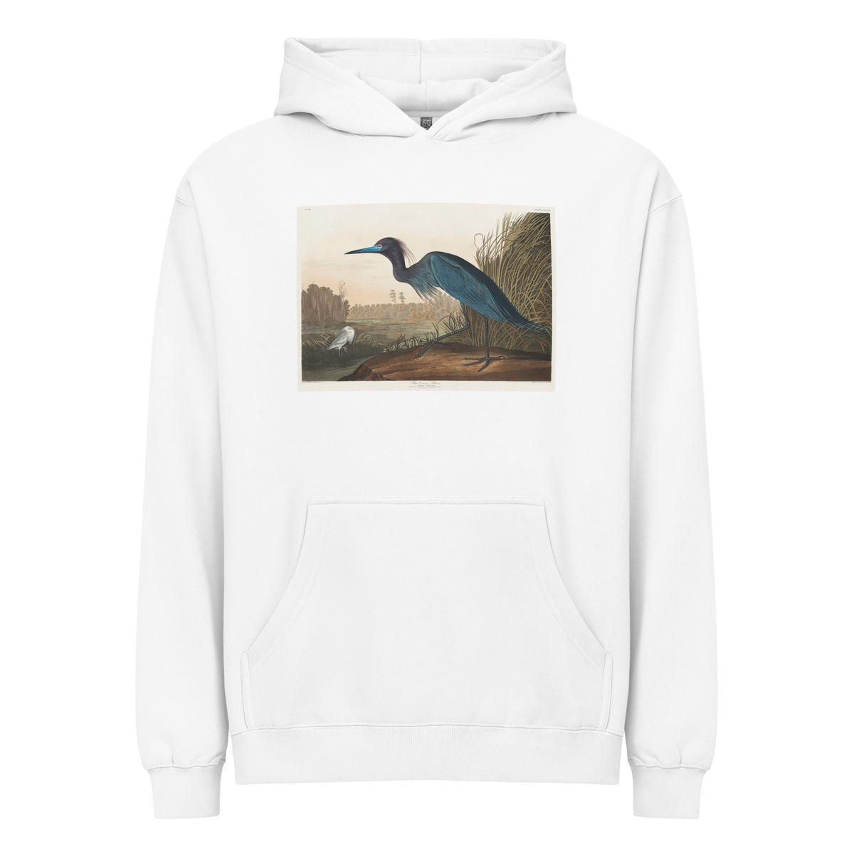 White Hoodie Blue Crane Or Heron Signature