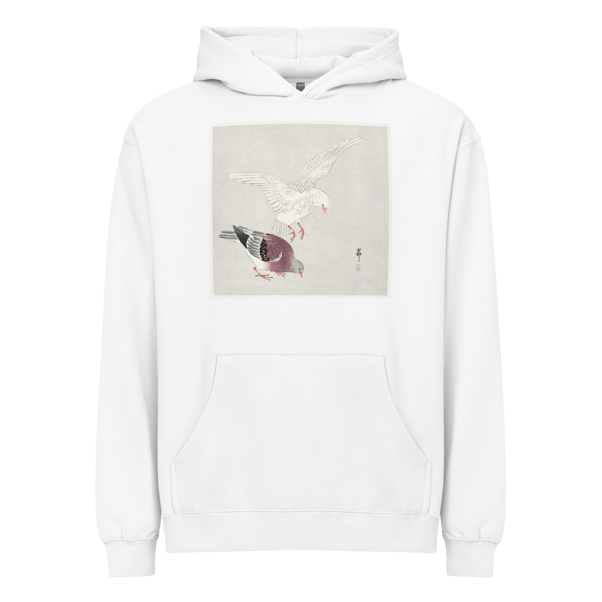 White Hoodie Two Pigeons - Ohara Koson 1877 Signature