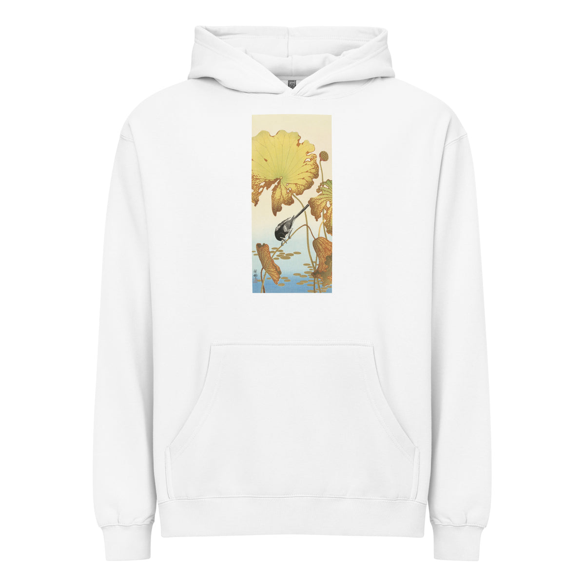 White Hoodie Japanese Wagtail On Lotus Plant - Ohara Koson 1925 Signature