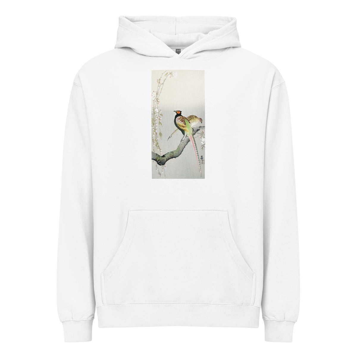 White Hoodie Couple Pheasants And Cherry Blossom - Ohara Koson 1900 Signature