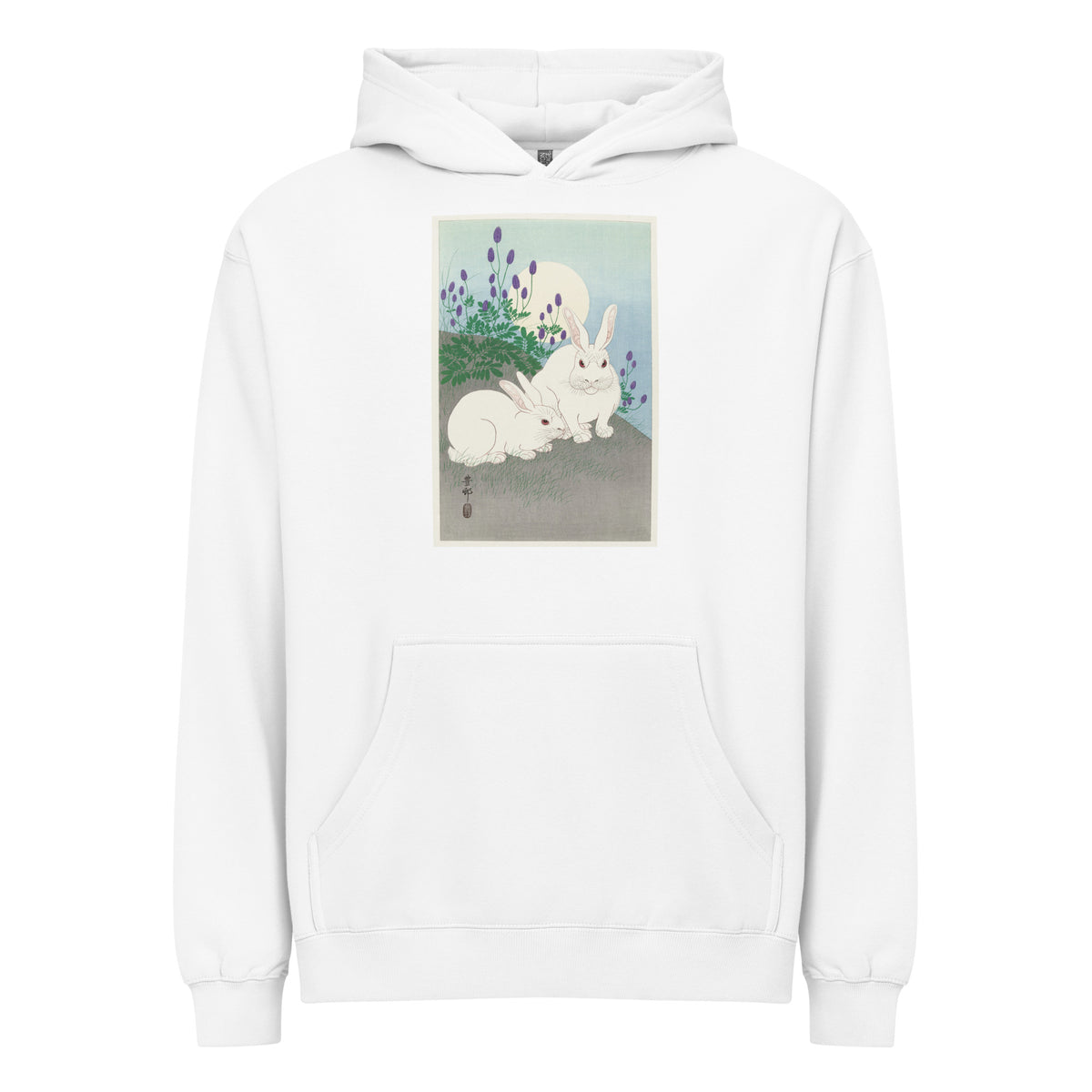 White Hoodie Rabbits At Full Moon - Ohara Koson 1920 Signature