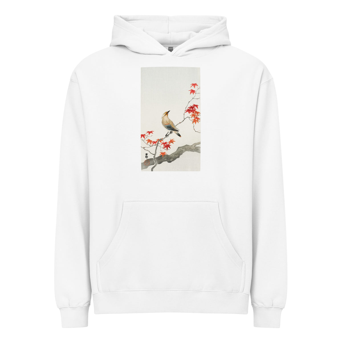 White Hoodie Japanese Plague Bird On Maple - Ohara Koson 1900 Signature