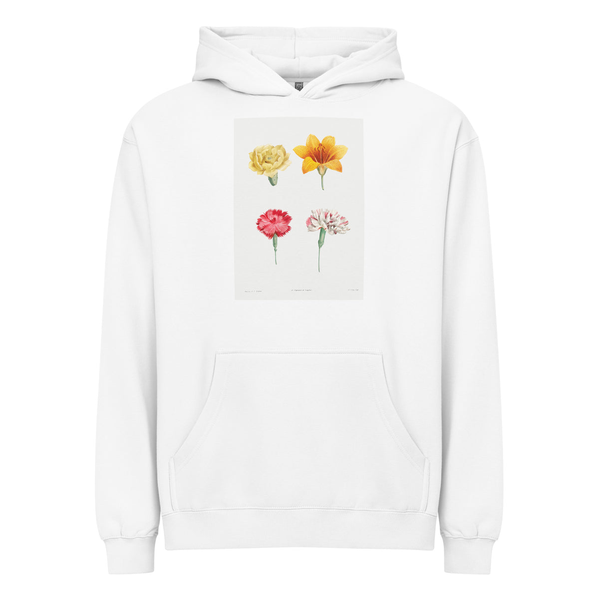 White Hoodie Flower Set - Pierre-Joseph Redoute 1759 Signature