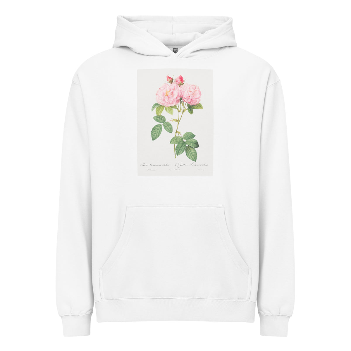 White Hoodie Italian Damask Rose Also Known As The Four Seasons Of Italy Rosa Damascena Italica Signature