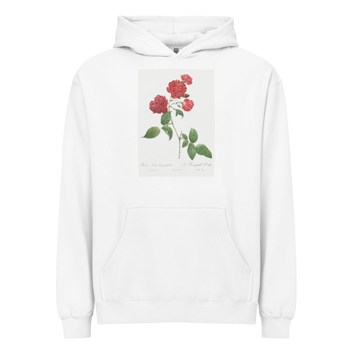 White Hoodie Red Cabbage Rose Also Known As Bengal Eyelet Rosa Indica Caryophyllea - Pierre-Joseph Redoute Original From The Library Of Congress 1817 Signature