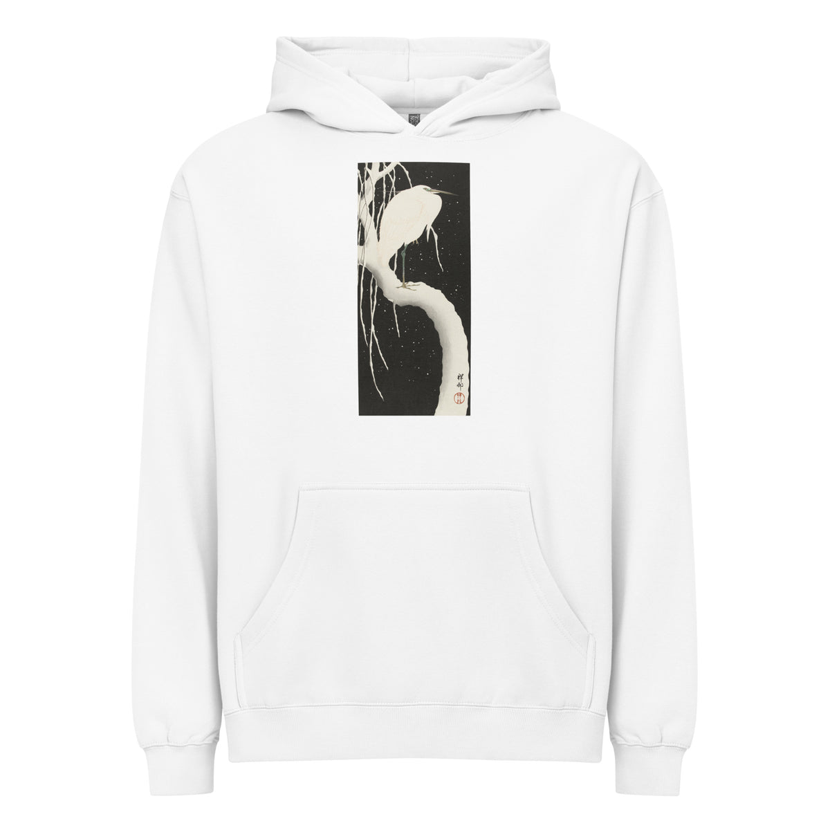 White Hoodie Heron In Snow Signature