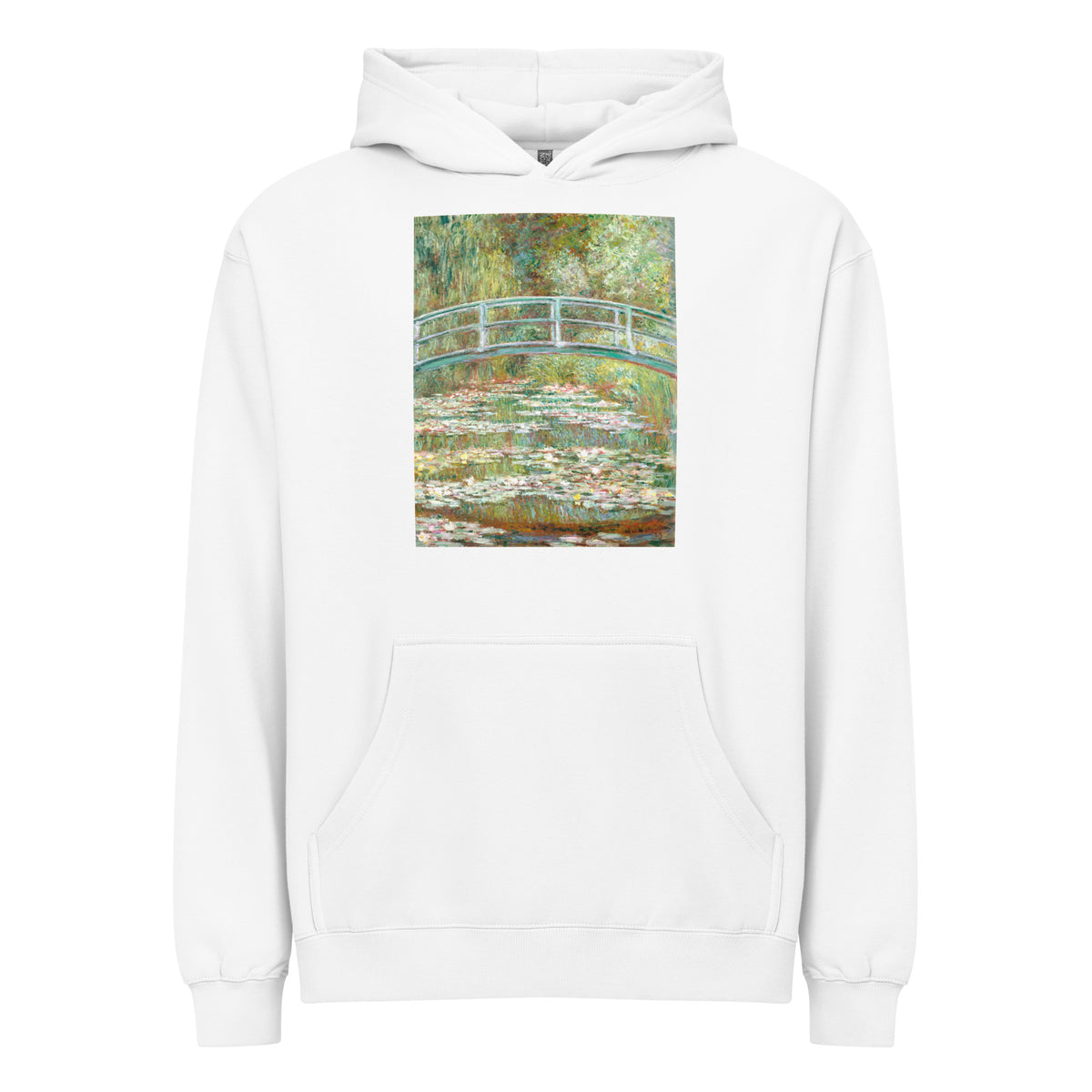 White Hoodie Bridge Over A Pond Of Water Lilies Signature