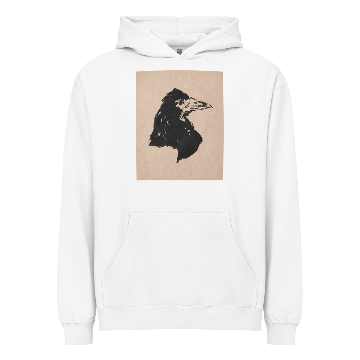 White Hoodie Raven Head Print In High Resolution Signature