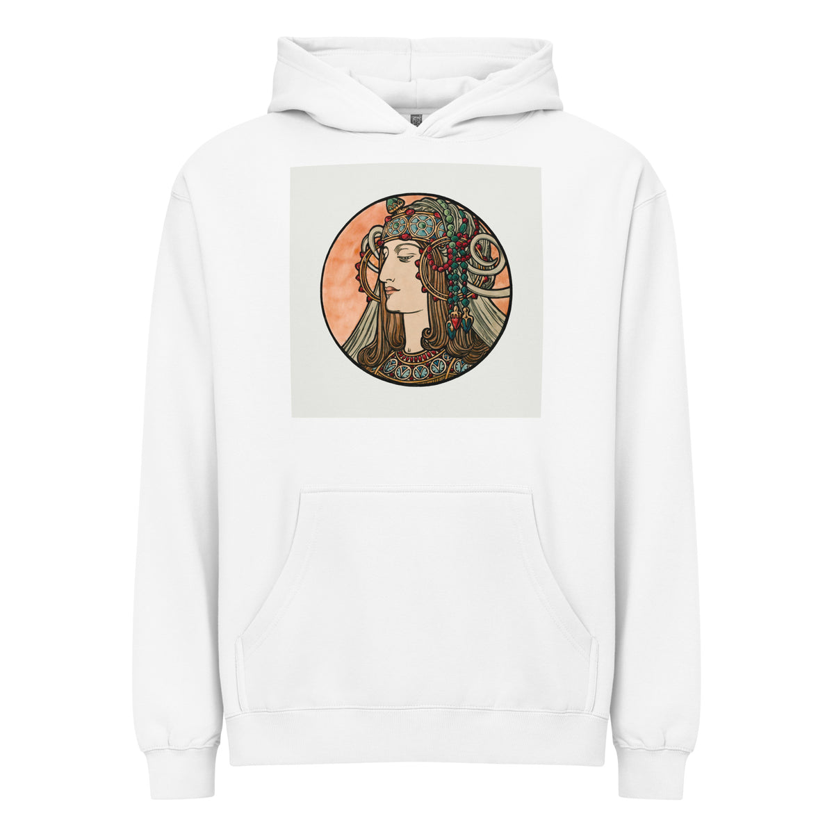 White Hoodie Stained Glass Fouquet Mucha VI Signature