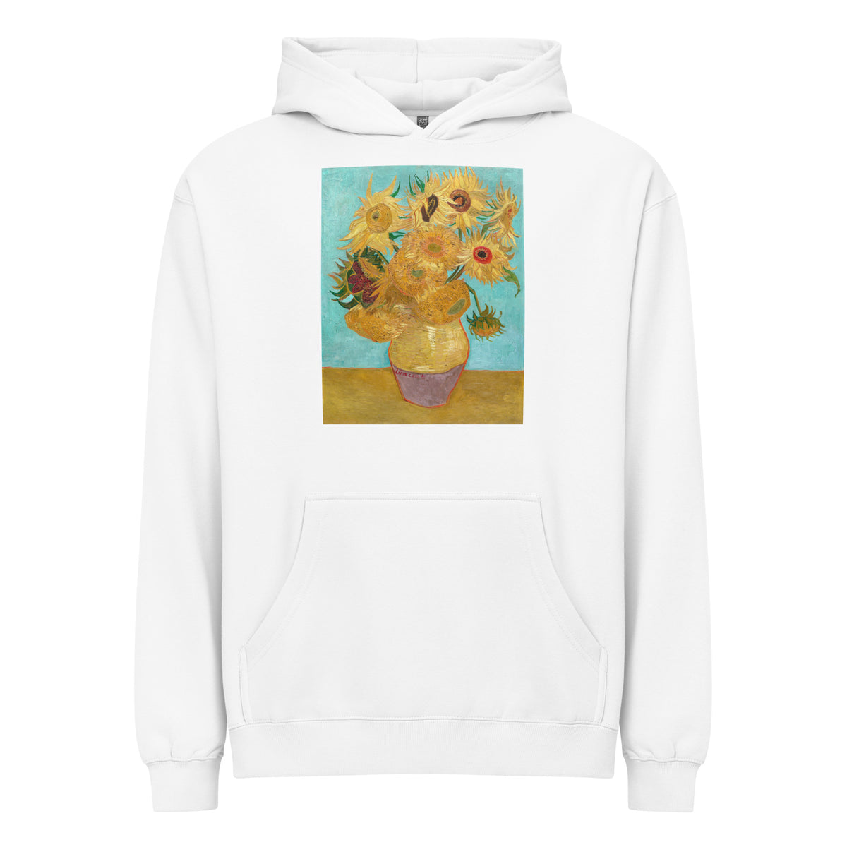 White Hoodie Vincent Van Gogh S Vase With Twelve Sunflowers Famous Painting Signature