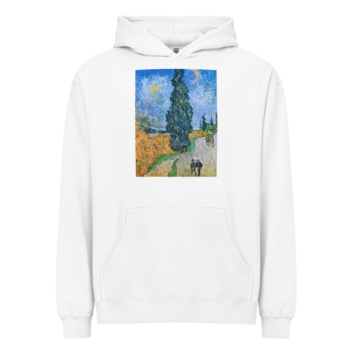 White Hoodie Vincent Van Gogh S Road With Cypress And Star Famous Painting Signature