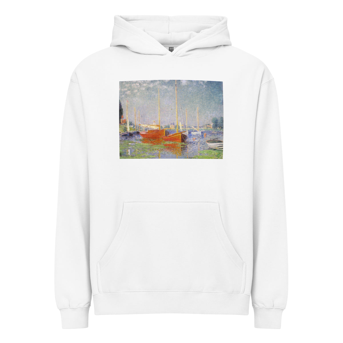 White Hoodie Claude Monet S Red Boats At Argenteuil Famous Painting Signature