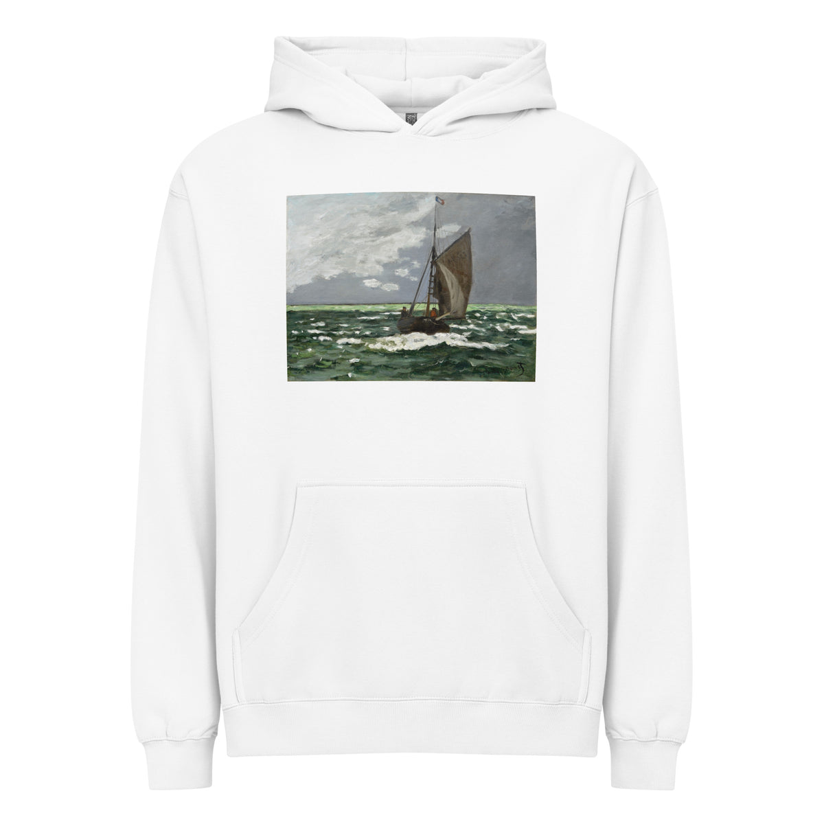 White Hoodie Claude Monet S Seascape Storm Famous Painting Signature
