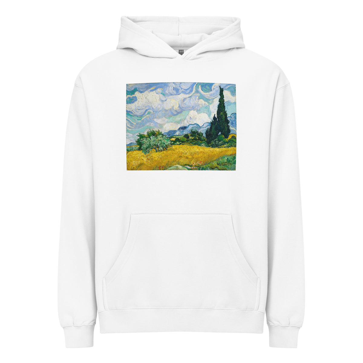 White Hoodie Vincent Van Gogh S Wheat Field With Cypresses Famous Painting Signature