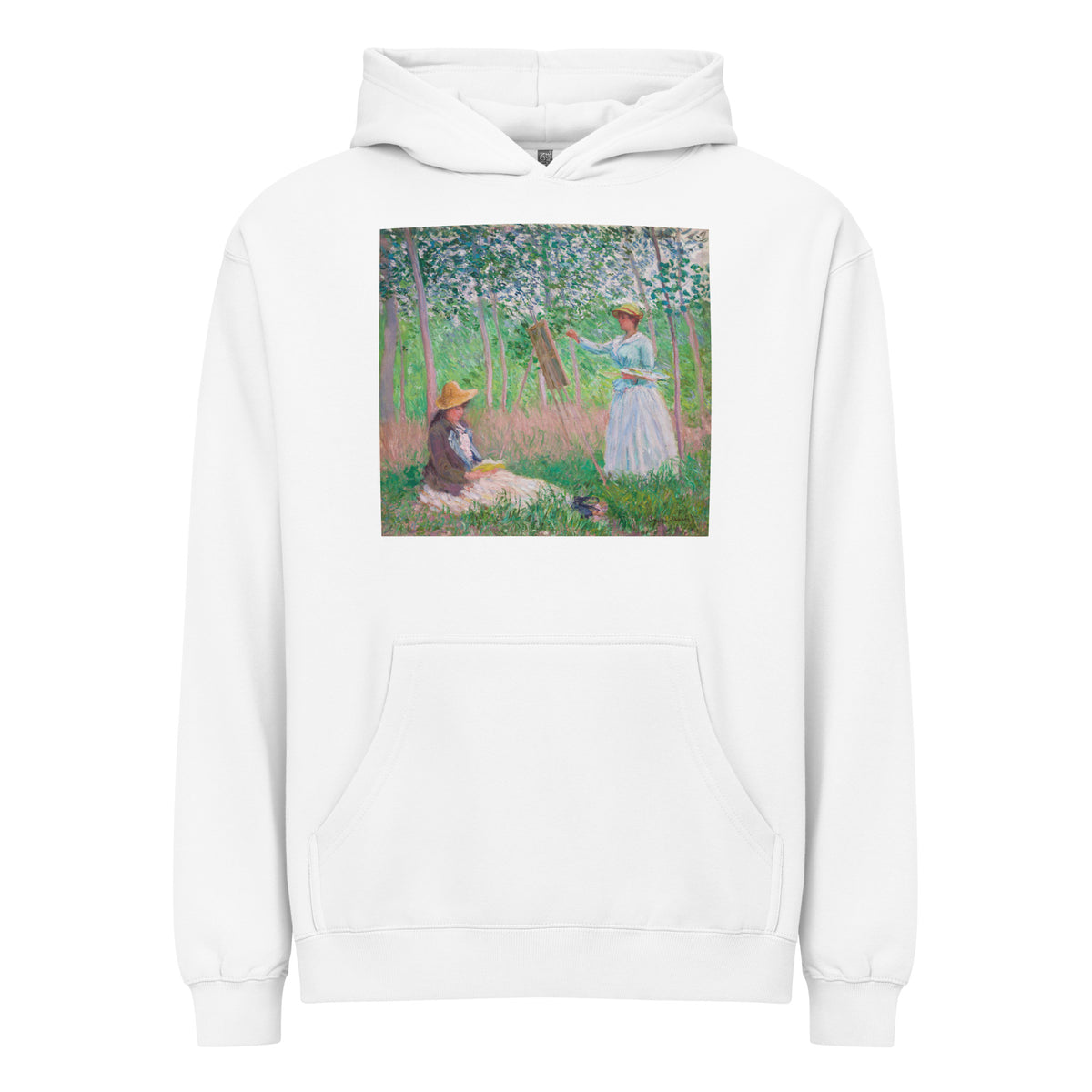 White Hoodie In The Woods At Giverny Blanche Hoschede At Her Easel With Suzanne Hoschede Reading Signature