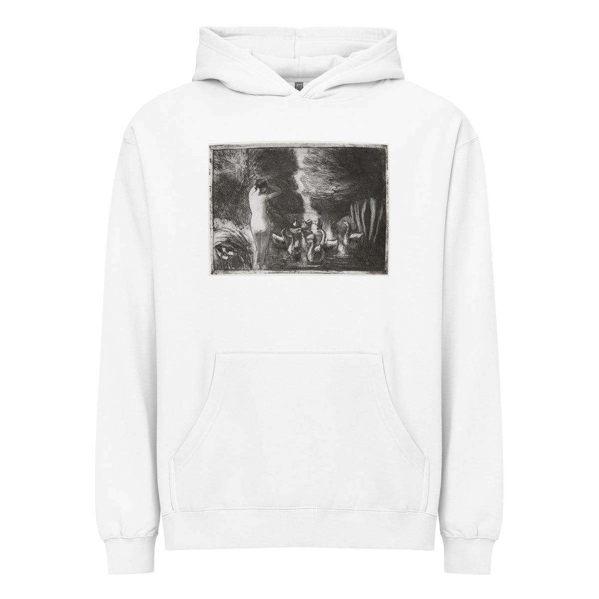 White Hoodie Bather With Geese Signature