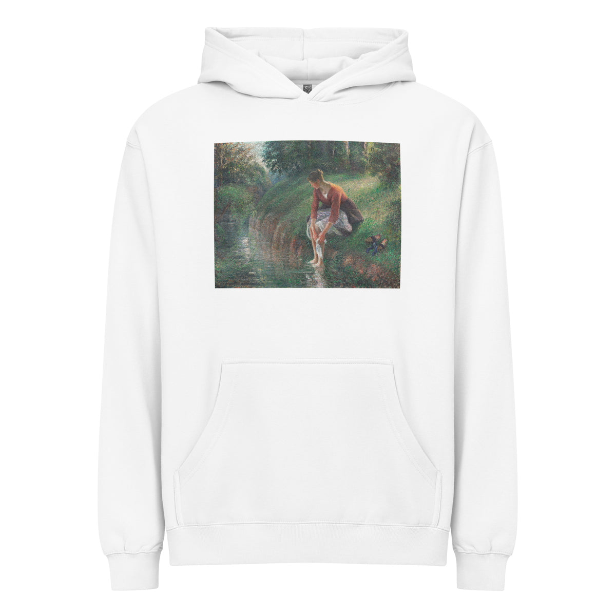 White Hoodie Woman Bathing Her Feet In A Brook Signature