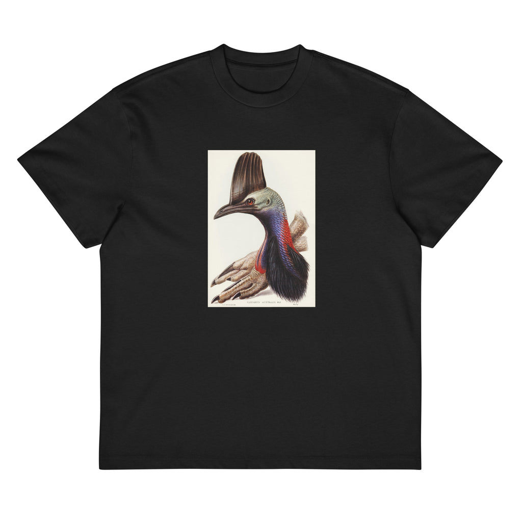 Black T-shirt Australian Cassowary Casuarius Australis Illustrated - Elizabeth Gould 1804 Signature