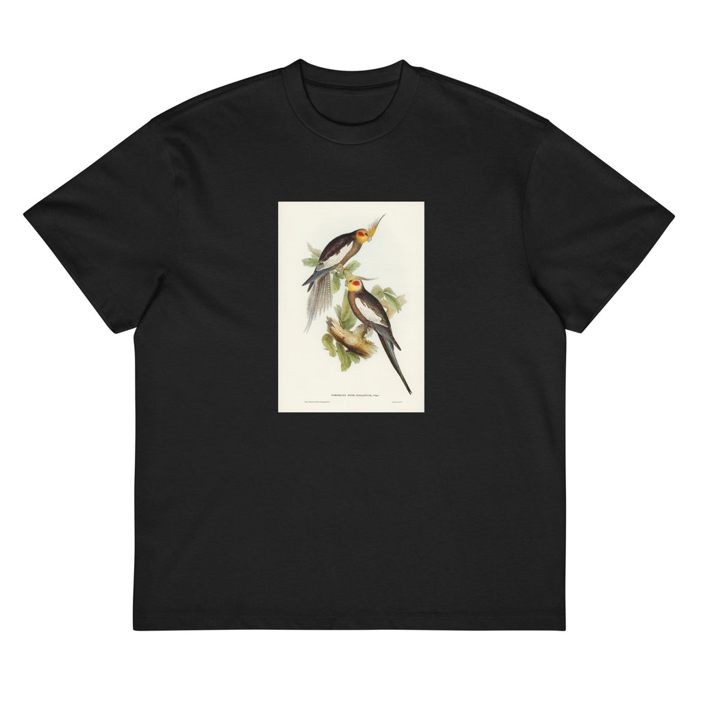 Black T-shirt Cockatoo Parakeet Nymphicus Novae Hollandiae Illustrated - Elizabeth Gould 1804 Signature