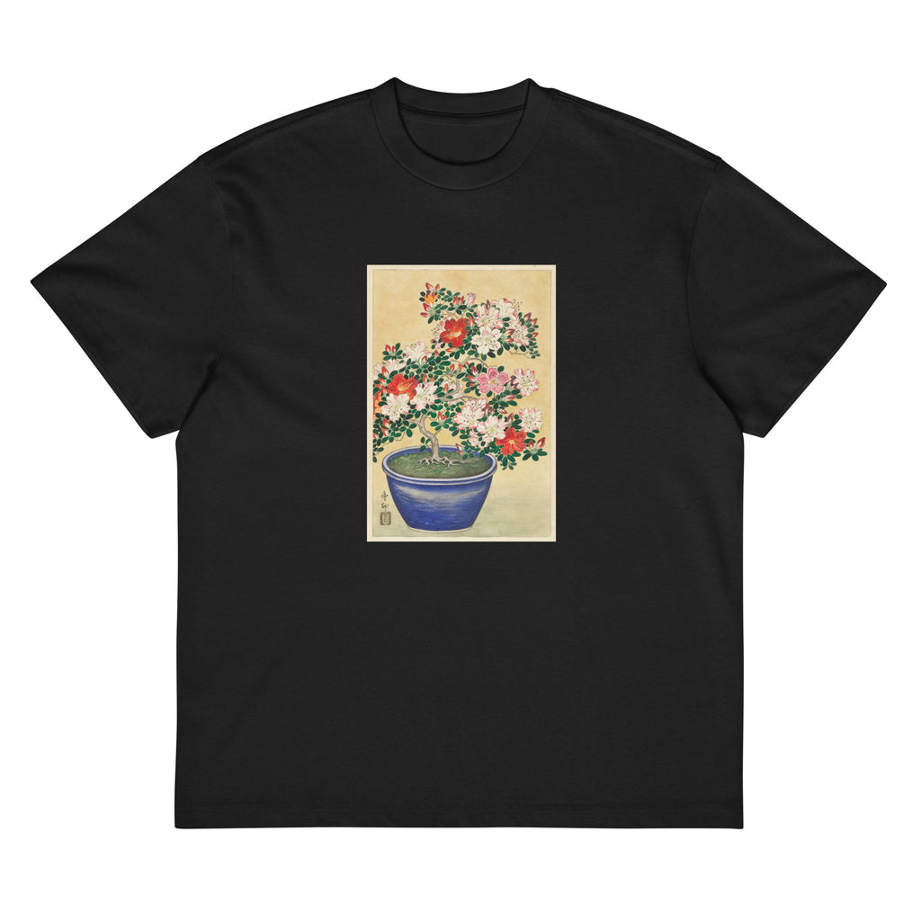 Black T-shirt Blooming Azalea In Blue Pot - Ohara Koson 1920 Signature