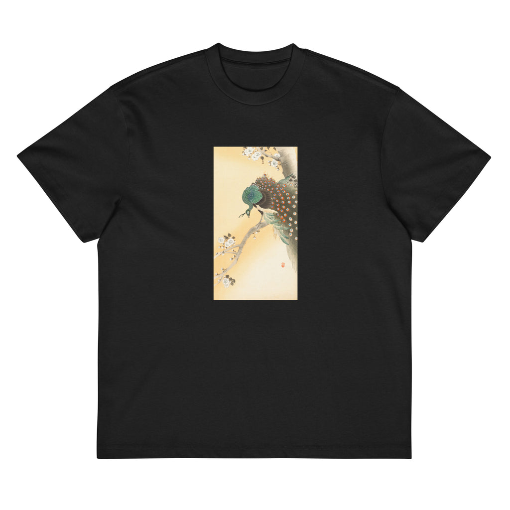 Black T-shirt Peacock On A Cherry Blossom Tree - Ohara Koson 1900 Signature
