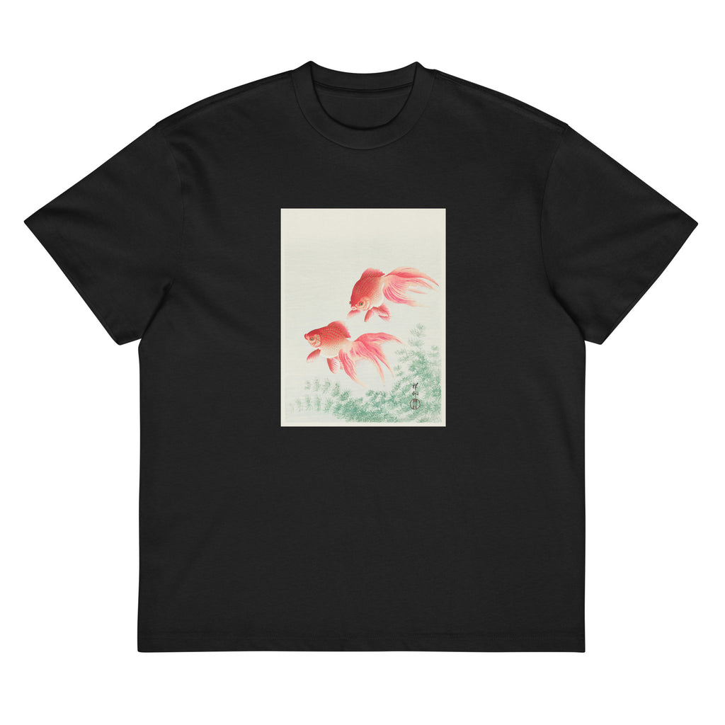 Black T-shirt Two Veil Goldfish - Ohara Koson 1926 Signature
