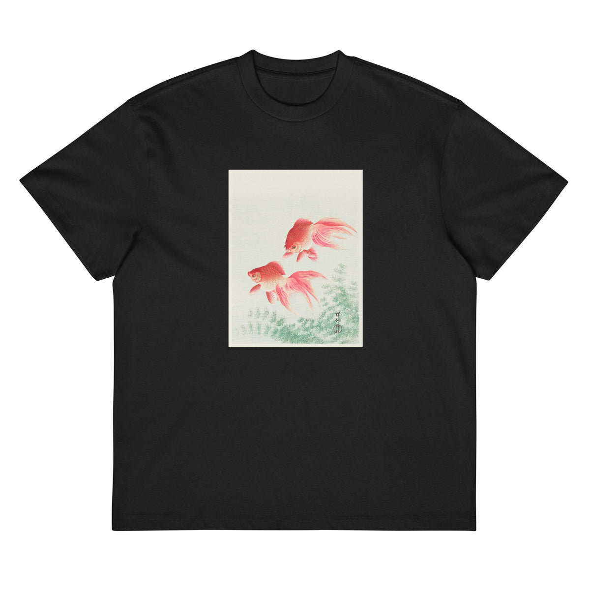 Black T-shirt Two Veil Goldfish - Ohara Koson 1926 Signature