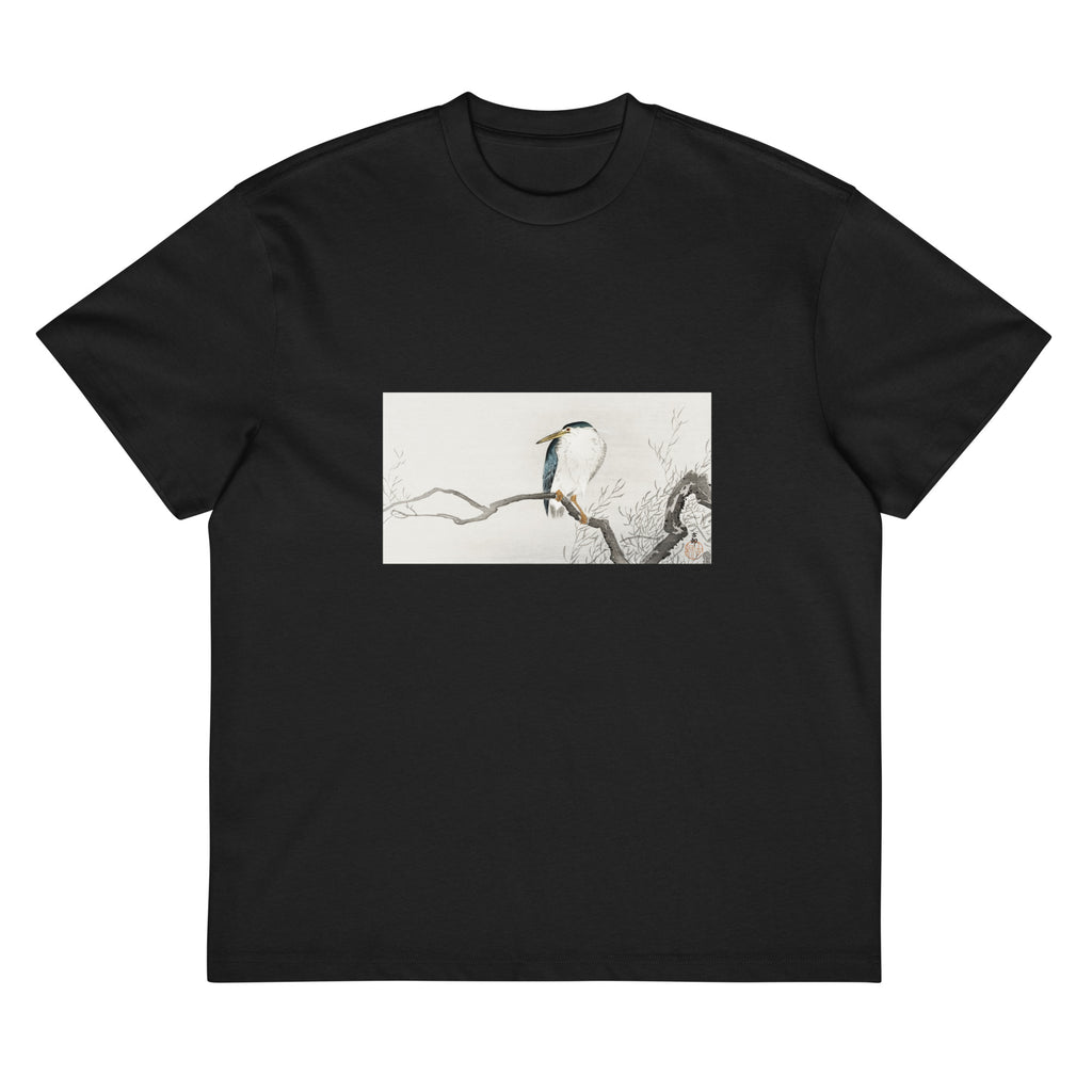 Black T-shirt Quack On Erratic Branch - Ohara Koson 1900 Signature