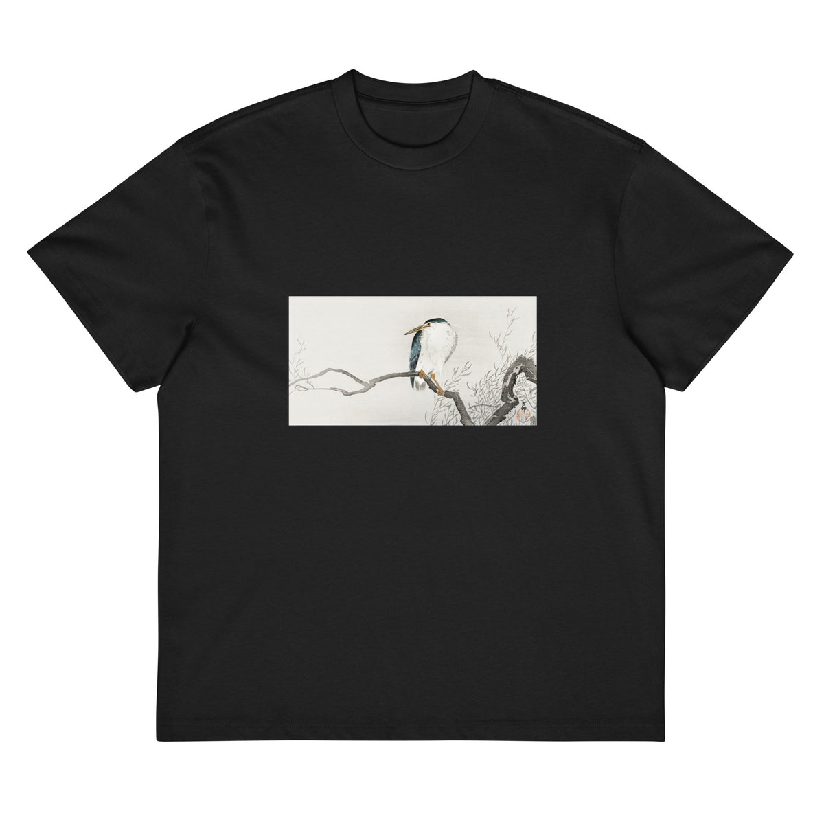Black T-shirt Quack On Erratic Branch - Ohara Koson 1900 Signature