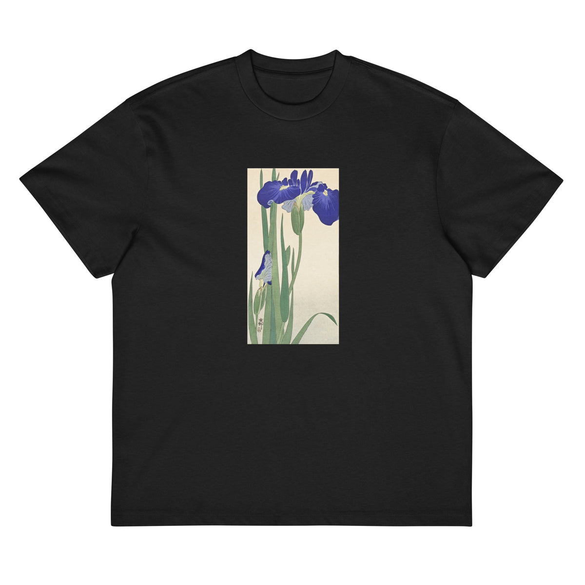 Black T-shirt Blue Irises - Ohara Koson 1900 Signature