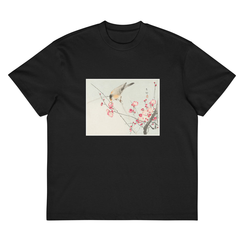 Black T-shirt Songbird On Blossom Branch - Ohara Koson 1900 Signature