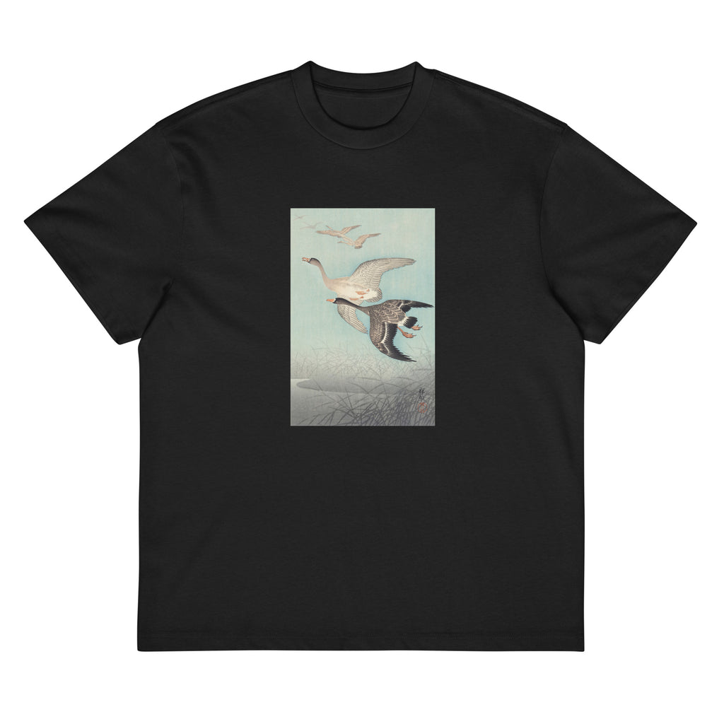 Black T-shirt Great Geese In Flight - Ohara Koson 1925 Signature