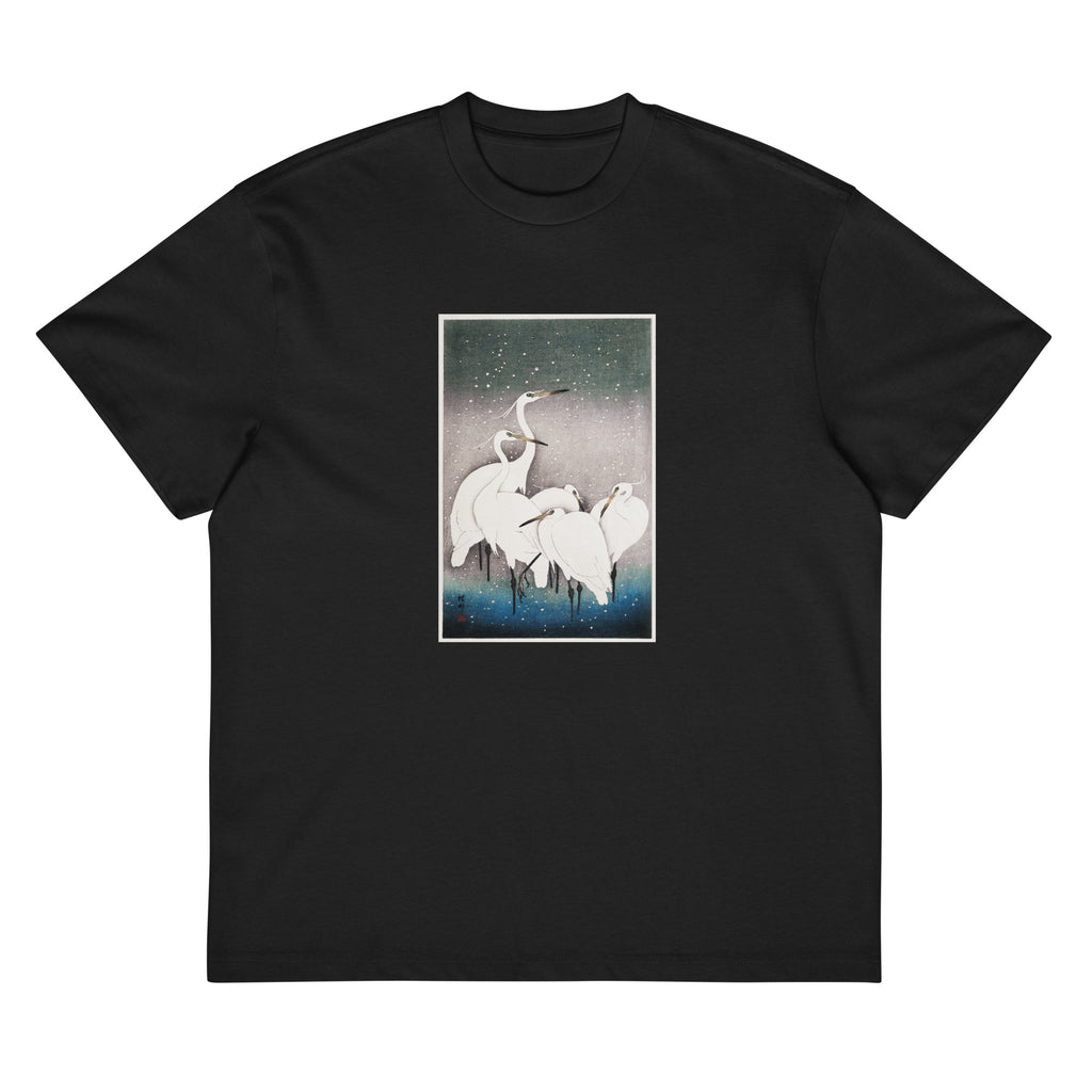 Black T-shirt Group Of Egrets - Ohara Koson 1925 Signature