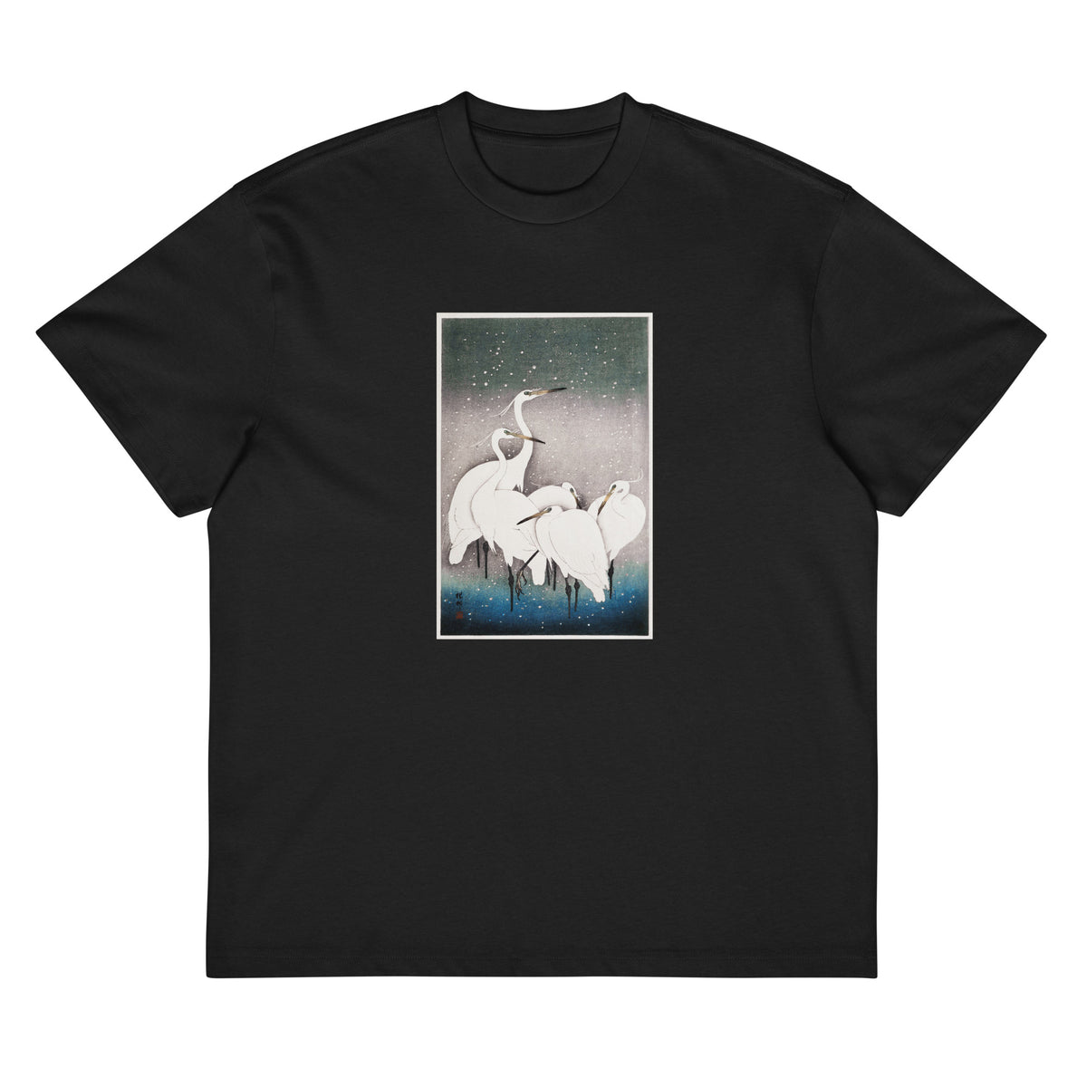 Black T-shirt Group Of Egrets - Ohara Koson 1925 Signature