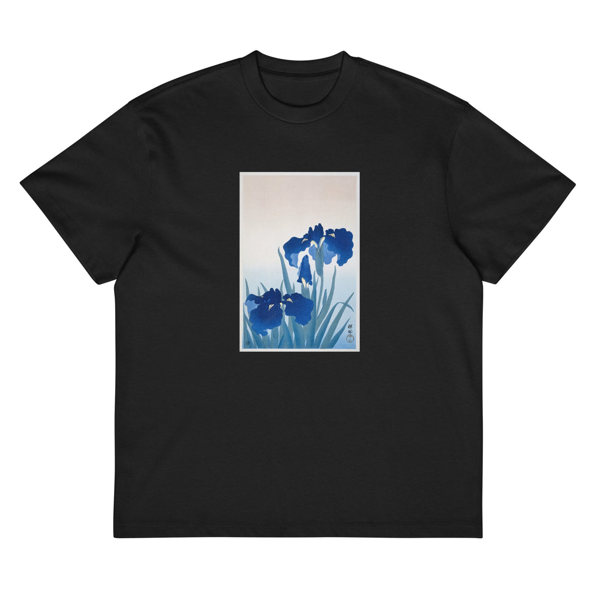 Black T-shirt Iris Flowers - Ohara Koson 1925 Signature