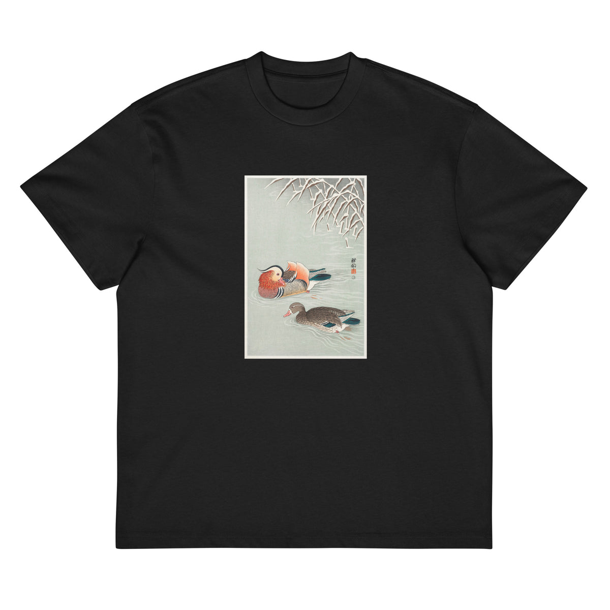 Black T-shirt Mandarin Ducks - Ohara Koson 1925 Signature