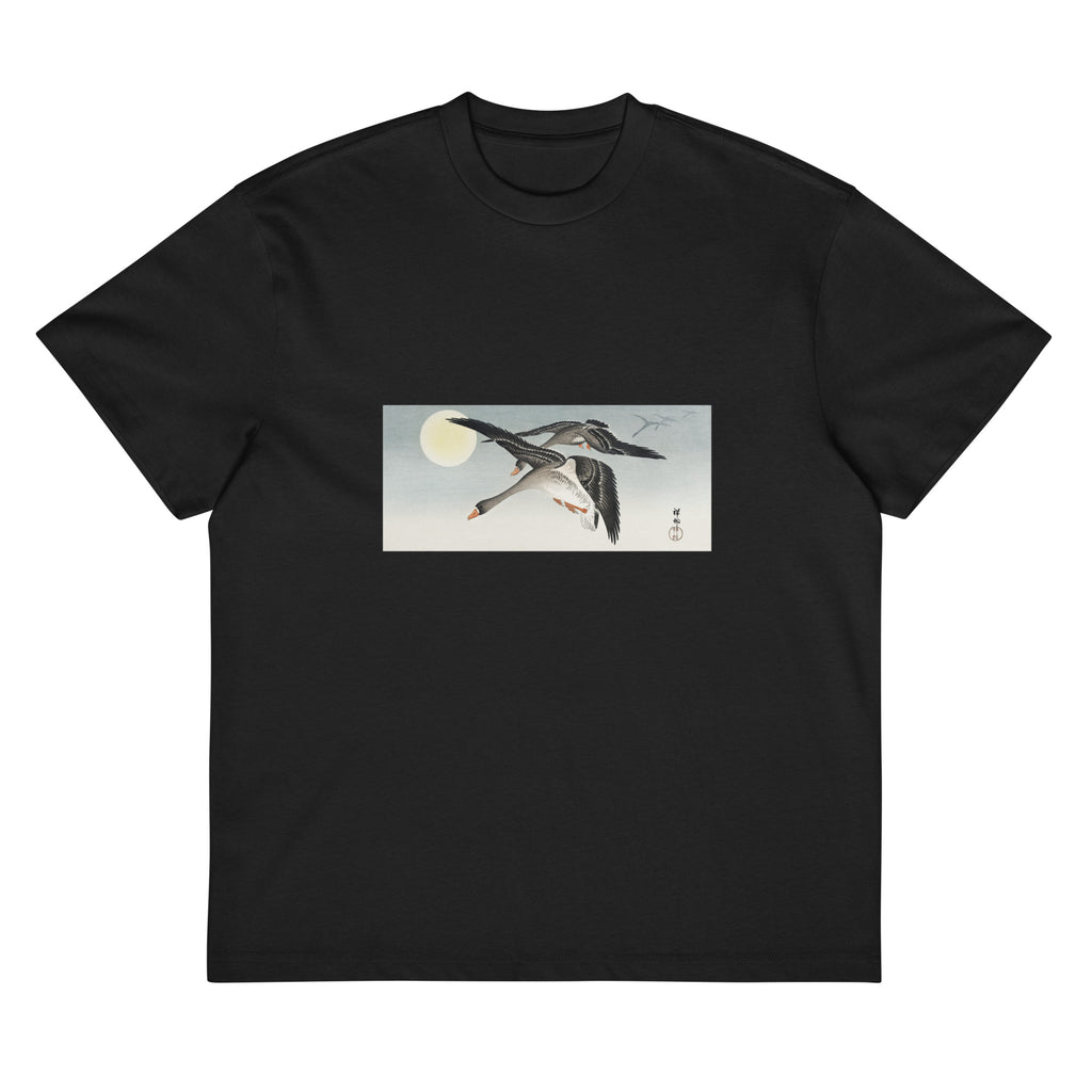 Black T-shirt Birds At Full Moon - Ohara Koson 1900 Signature