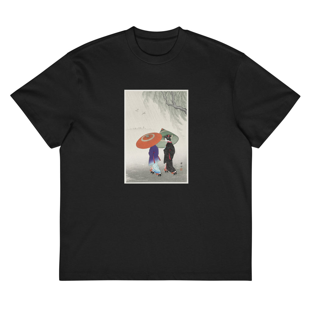 Black T-shirt Two Women In The Rain - Ohara Koson 1925 Signature