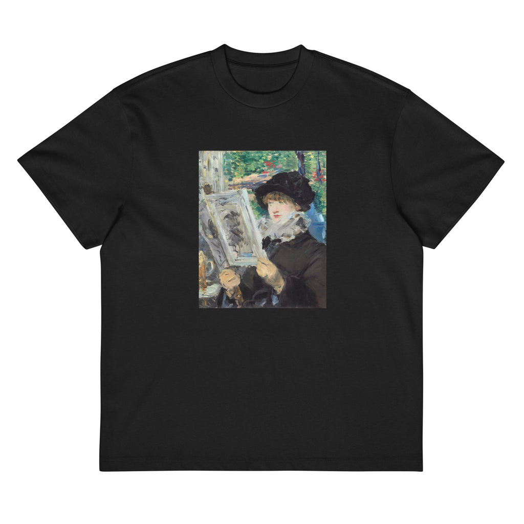Black T-shirt Woman Reading Painting In High Resolution Signature