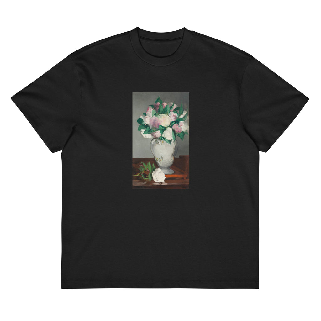 Black T-shirt Peonies Painting In High Resolution Signature