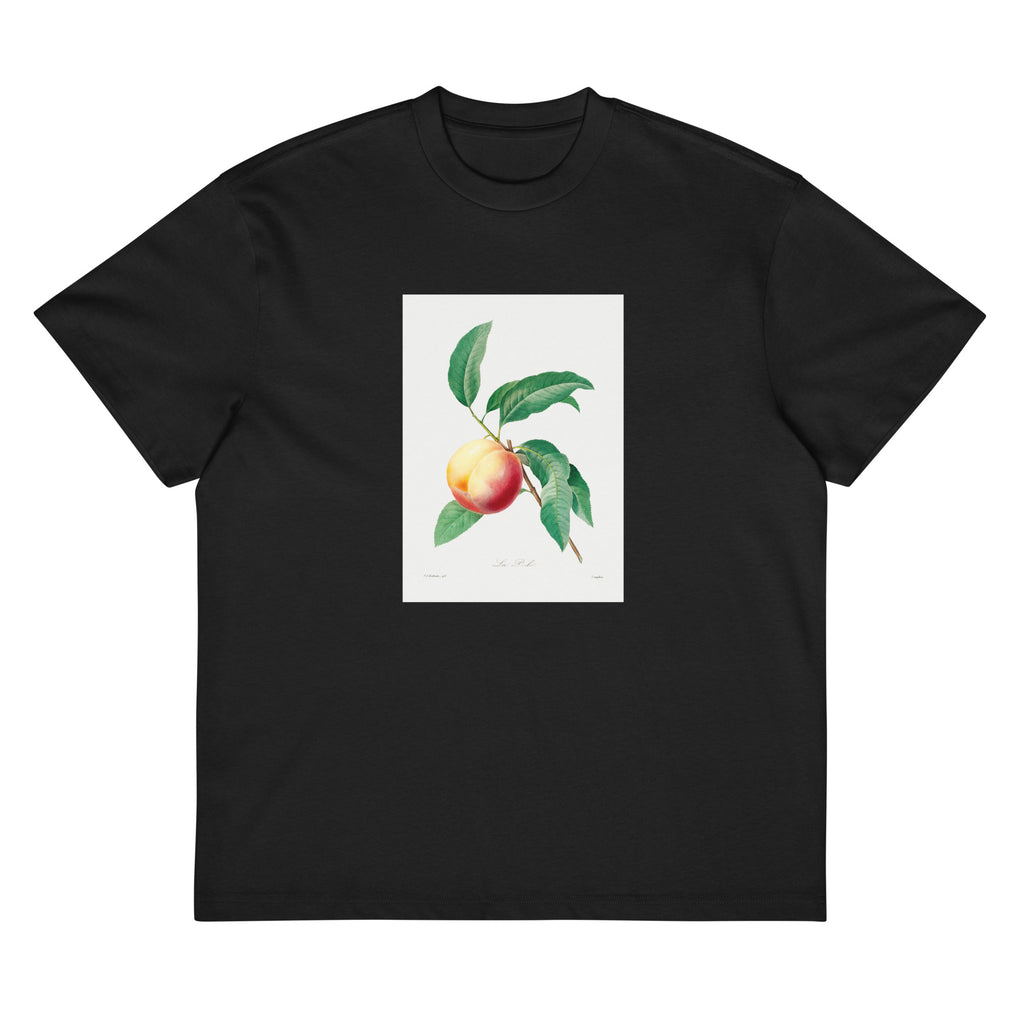 Black T-shirt Peach Fruit On A Branch - Pierre-Joseph Redoute 1759 Signature