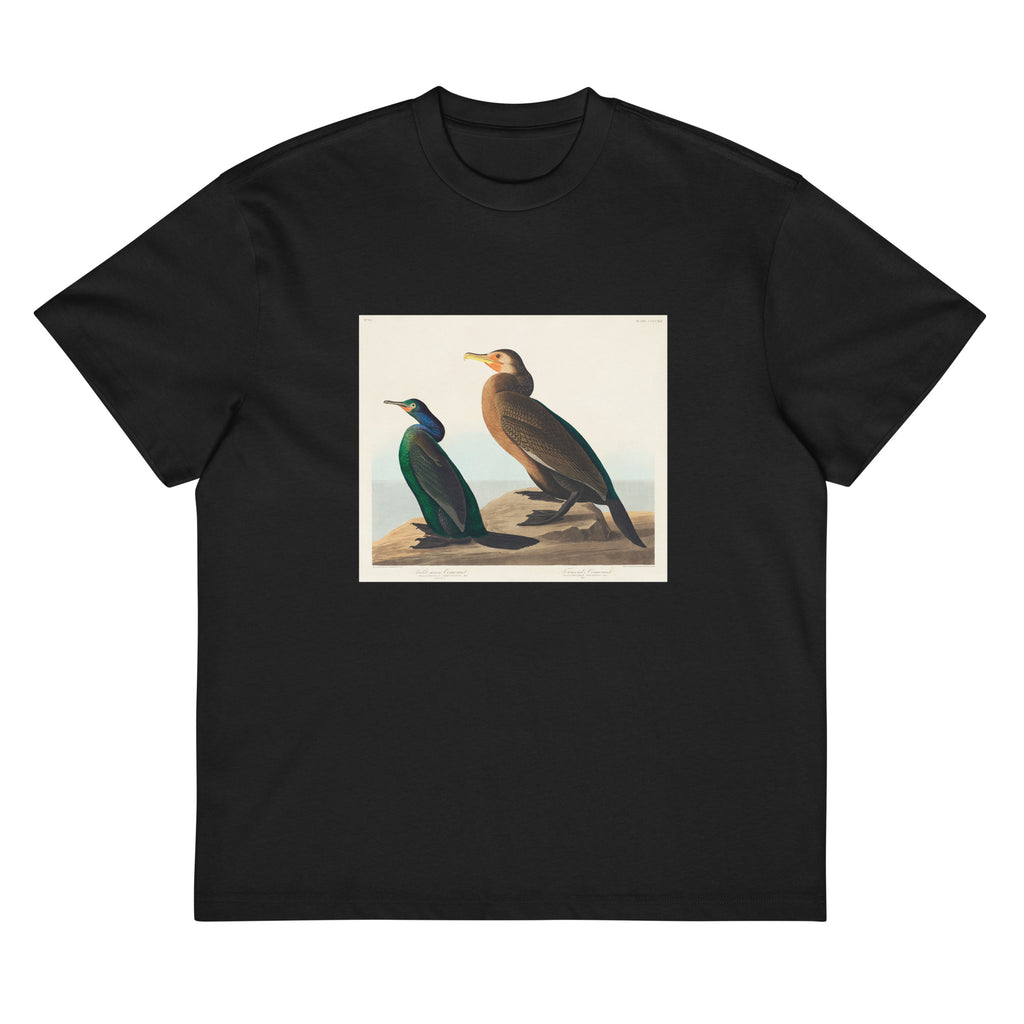 Black T-shirt Violet-Green Cormorant And Townsend S Cormorant - John James Audubon 1827 Signature