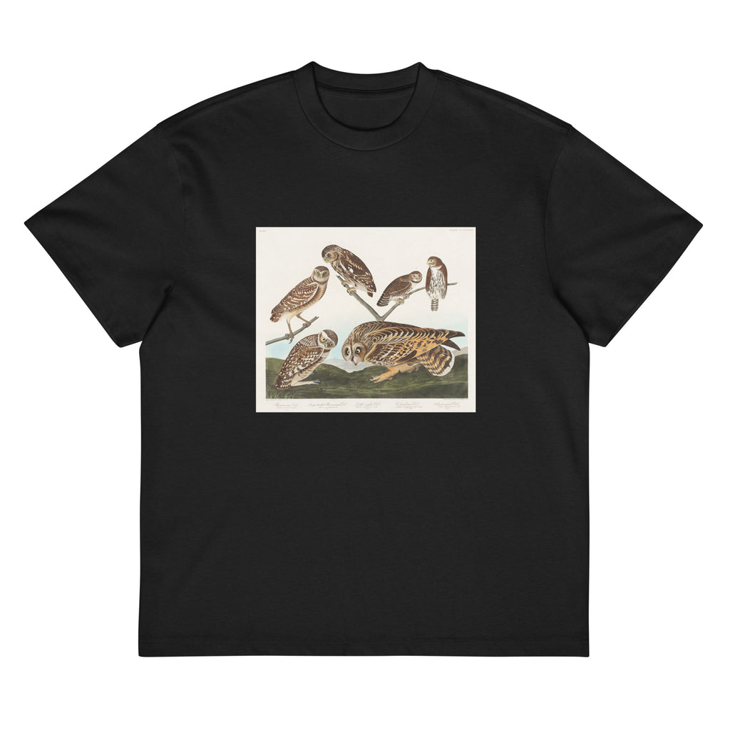 Black T-shirt Burrowing Owl Large-Headed Burrowing Owl Little Night Owl Columbian Owl And Short-Cared Owl - John James Audubon 1827 Signature