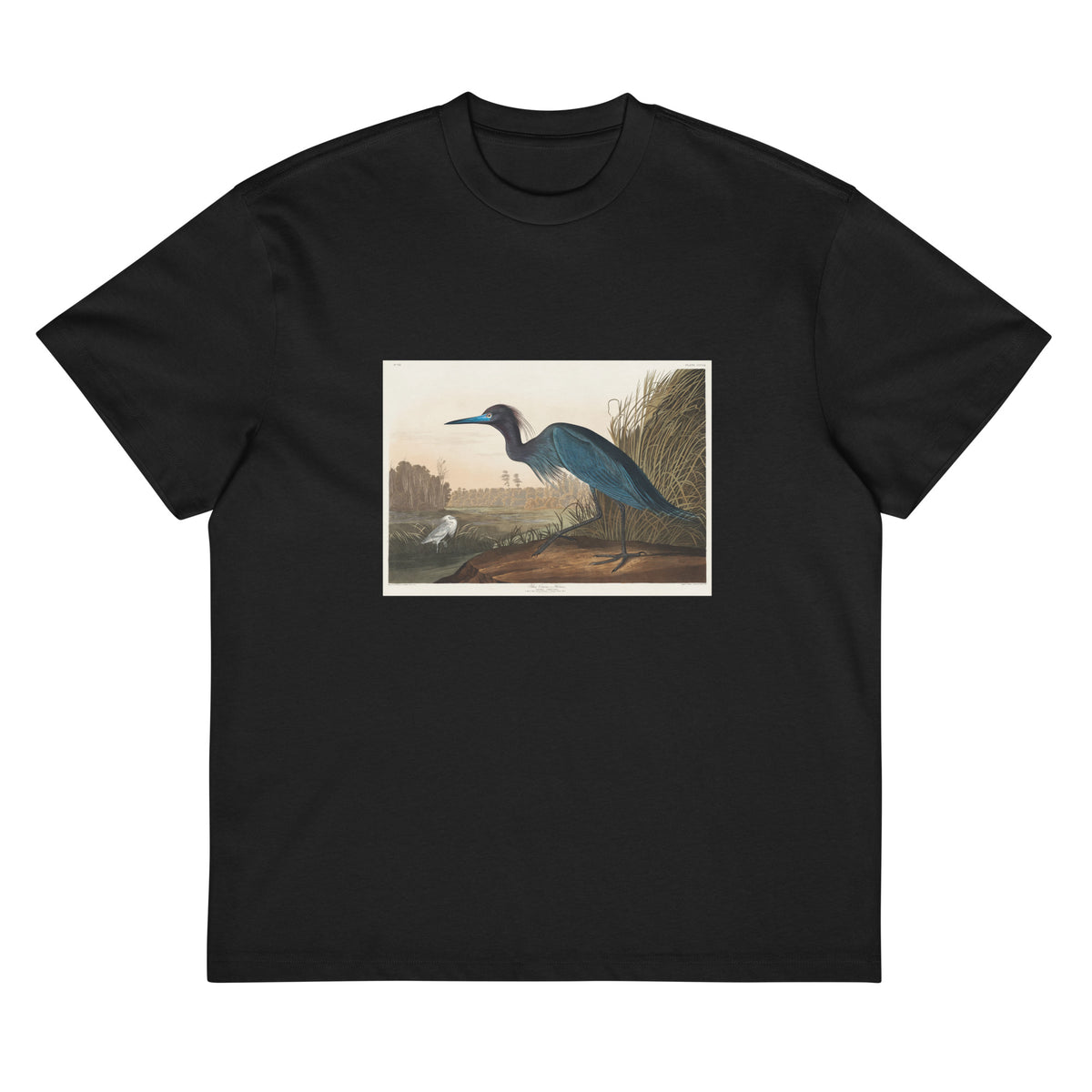 Black T-shirt Blue Crane Or Heron Signature