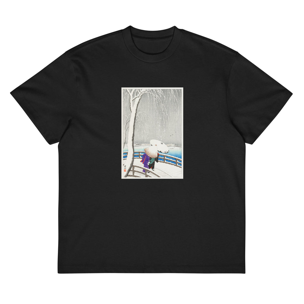 Black T-shirt Two Women In The Snow On Yanagi Bridge - Ohara Koson 1927 Signature