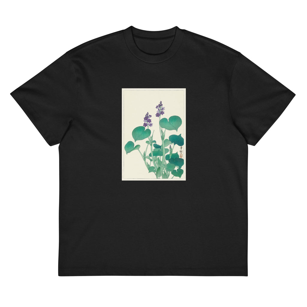 Black T-shirt Blooming Hosta - Ohara Koson 1920 Signature
