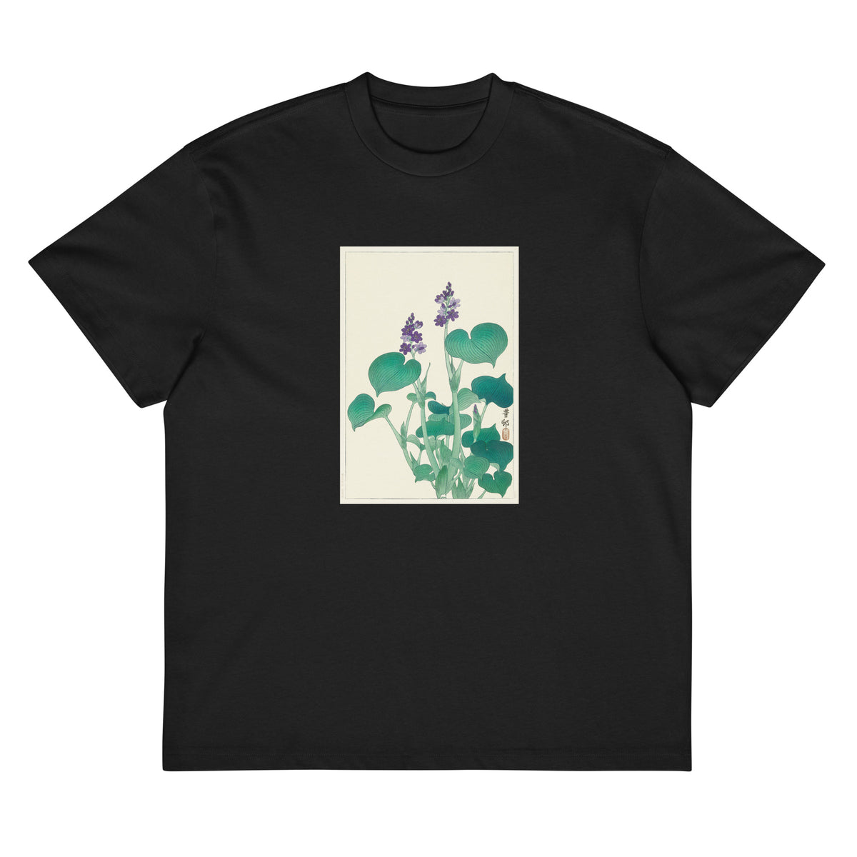 Black T-shirt Blooming Hosta - Ohara Koson 1920 Signature