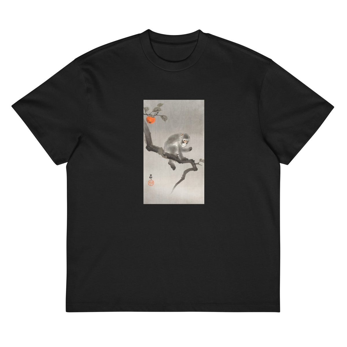 Black T-shirt Monkey In Cockatoo - Ohara Koson 1900 Signature