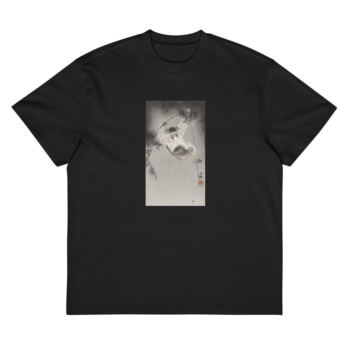 Black T-shirt Monkey Hanging - Ohara Koson 1900 Signature