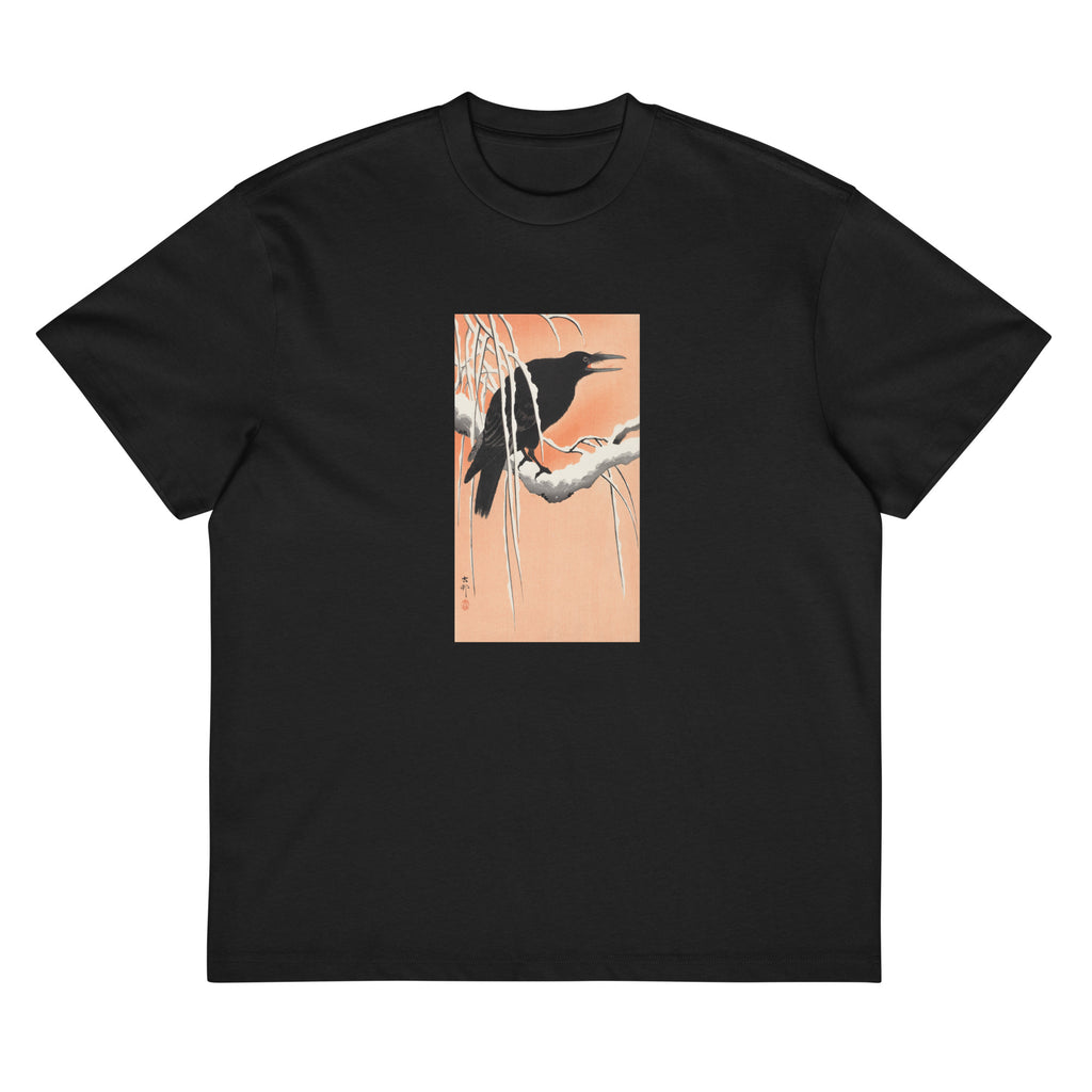 Black T-shirt Crow On Snowy Branch - Ohara Koson 1900 Signature